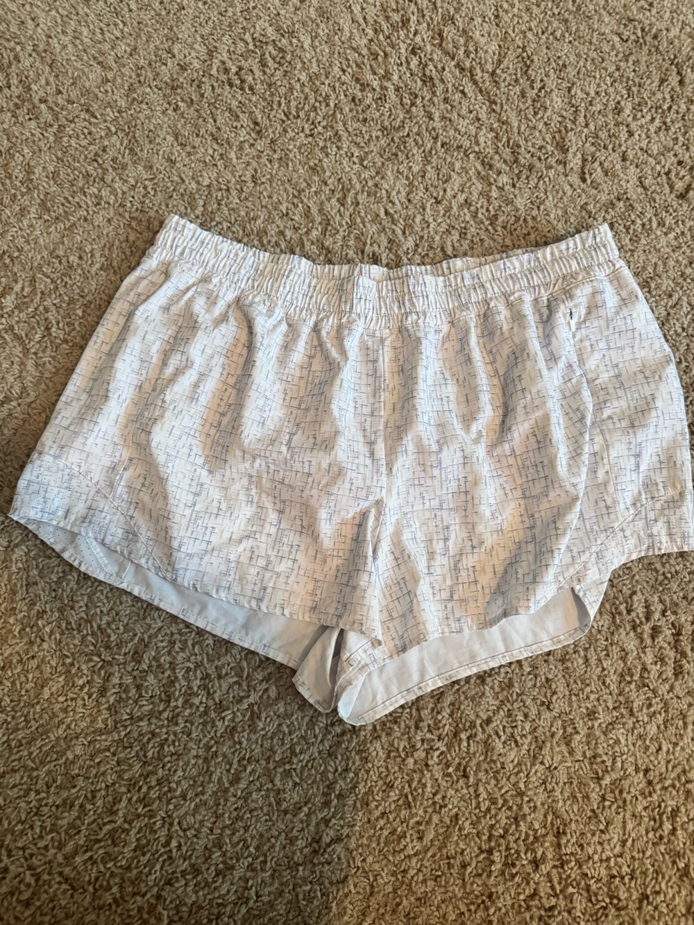 CALIA by Carrie Underwood White Athletic Shorts with Subtle Gray Grid Print